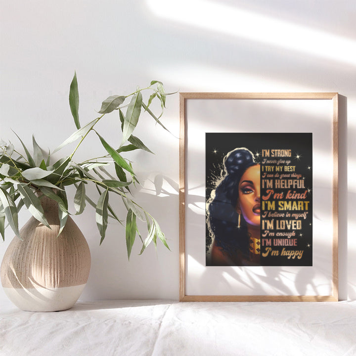 Empowered Black women African American Wall Art - Inspirational Motivational Positive Quotes - I Am Positive Affirmations Home Decor for Afro Teen Girls Bedroom, Girls Room - Encouragement Gifts