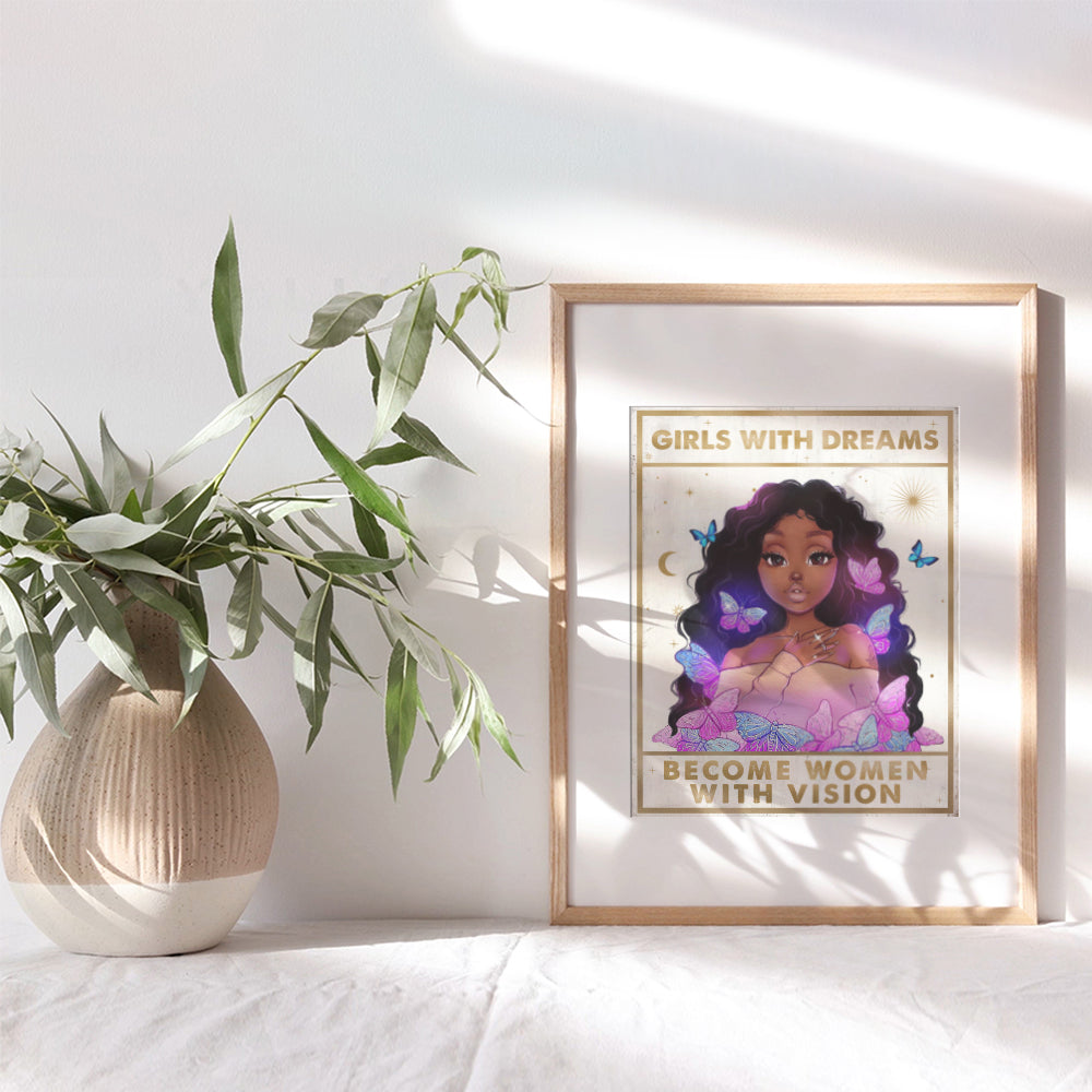 Black Girl Butterflies Inspirational Quotes - Motivational Wall Decor for Women, Black Women, African Americans - Blue Light Pink positive Affirmations - Encouraging Black Wall Art - Self-love Poster