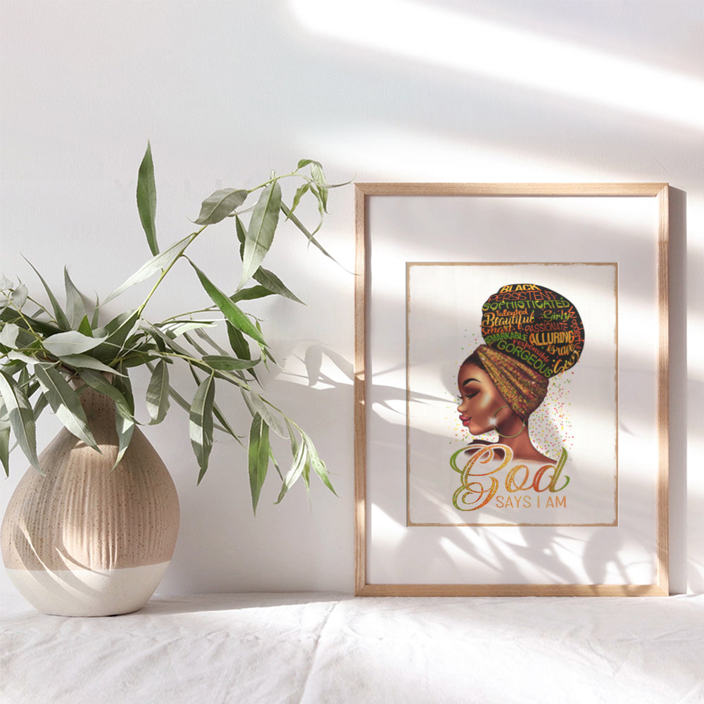 Christian Gifts for Black women - Bible Verse Inspirational Quotes Wall Decor for African Americans, Black Girl - God Says You Are Wall Art - I Am positive Affirmations - Motivational Quotes Wall Art