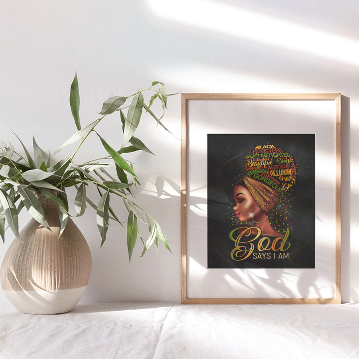 African American Wall Art & Decor - Inspirational Black Wall Art for Girls - God Says You Are - Spiritual Christian Wall Decor - Bible Verses - Religious Gifts for Women - Motivational Positive Quotes