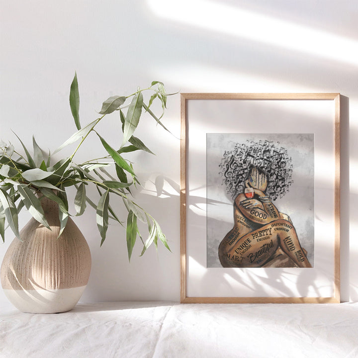 Black African American Art - Positive Affirmations - Positive Quotes Wall Decor - Motivational Posters - Encouragement Gifts for Women - Inspirational Wall Art- Afro Girl - Uplifting Best Friend Gifts