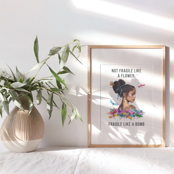 African American Decor - African American Gifts for Women - Black Girl Wall Art - Not Fragile Like A Flower - Motivation Inspiration Wall Art & Decor - Women’s empowerment Poster 8x10 UNFRAMED