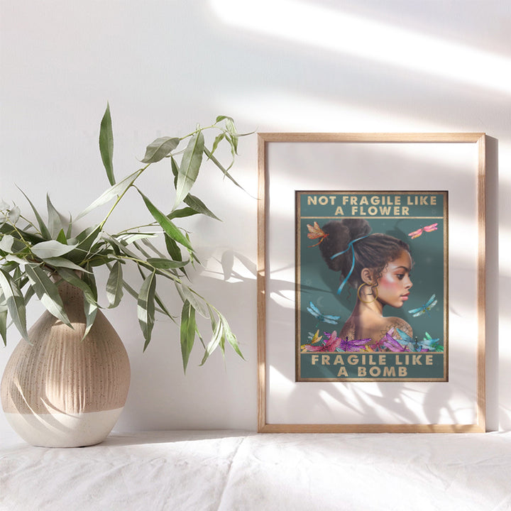 Black Culture Wall Art - Black Woman Black Girl Wall Art - Inspiration Black Art - Not Fragile Like A Flower - Women’s empowerment Motivational Quotes Wall Decor - African American Motivation Wall Art