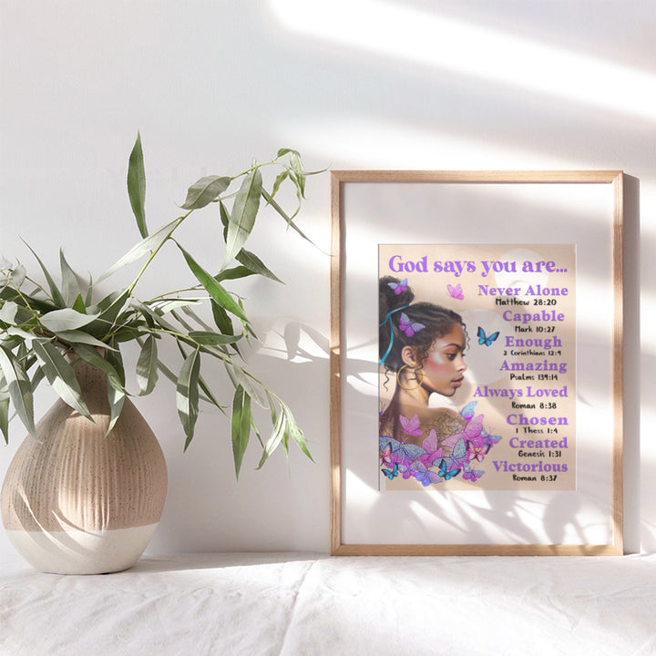 African Americans Wall Art & Decor - God Says You Are - Afro Black Art - Black women Poster - Pink Black Girl Magic - Inspiration Motivation spiritual Religious Christian Scripture - Teen Bedroom