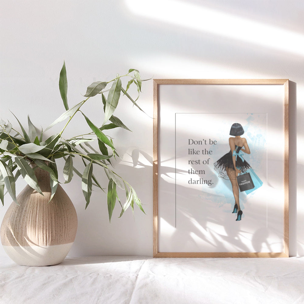 Inspirational Motivational Quote Wall Art - Luxury Gift for Black African Americans Woman, Girl, Teens Bedroom - Glam Wall Decor - Couture Fashion design - Positive Quotes - Blue Decor