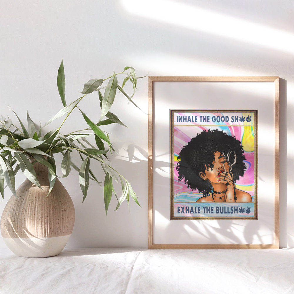 Cannabis DOPE Poster 8x10 - Black Art - Inhale Exhale Wall Art - Stoner Room Decor - African Americans Afro Woman, Girl - Pothead Gift - Smoking Marijuana Home Decor - Weed Pot Ganja Home accessories