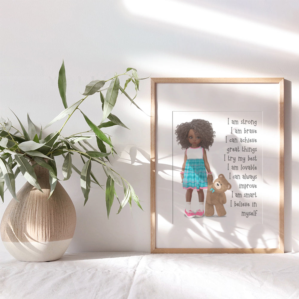 African American Girl Positive Affirmations - Black Wall Art - African American Wall Art - Little Girls Bedroom - Inspirational Sayings for Wall Decor - Positive Quotes Wall Decor - Toddler Girls Room