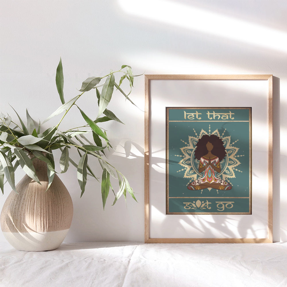 African American Bathroom Wall Decor - Let That Shit Go Poster 8x10 - Inspirational Motivational Positive Quotes - Zen Yoga Meditation - Black Wall Art - Funny Sayings - Afro Centric Gifts for Women