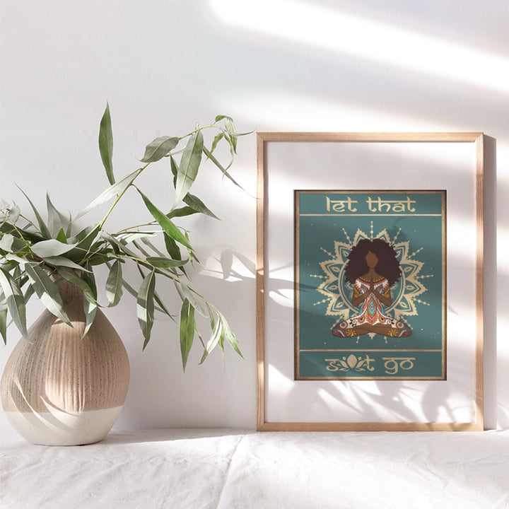 African American Bathroom Wall Decor - Let That Shit Go Poster 8x10 - Inspirational Motivational Positive Quotes - Zen Yoga Meditation - Black Wall Art - Funny Sayings - Afro Centric Gifts for Women