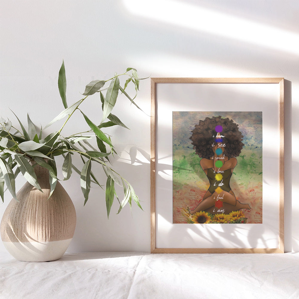 Black Art for African American Women - Boho Positive Affirmations Zen Meditation Decor - Inspirational Afro Yoga Wall Art - New Age Hippie Chakra Room Decor - Personal Growth Uplifting Spiritual Gifts