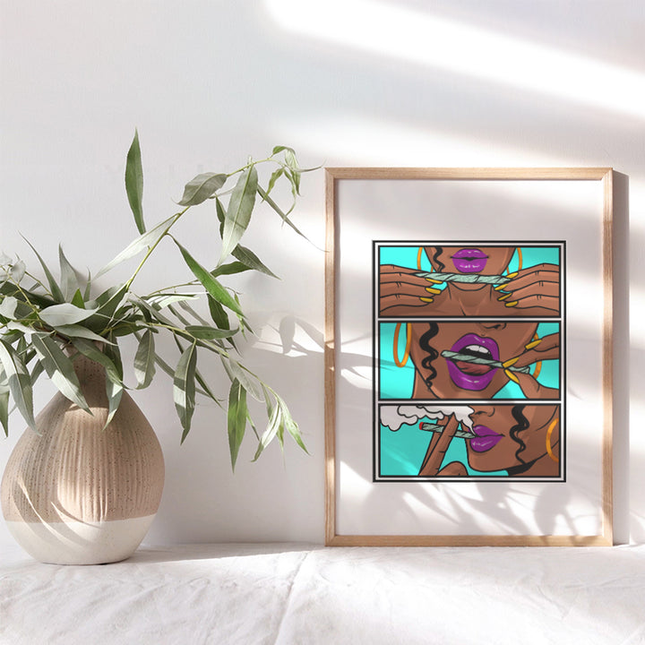 Stoner Room Decor - Dope Posters - Marijuana Decorations - Pothead Gifts - African American Women, Black Woman - Blunt Weed Smoking Gifts - Black Wall Art - Dope Wall Art - Cannabis Gifts