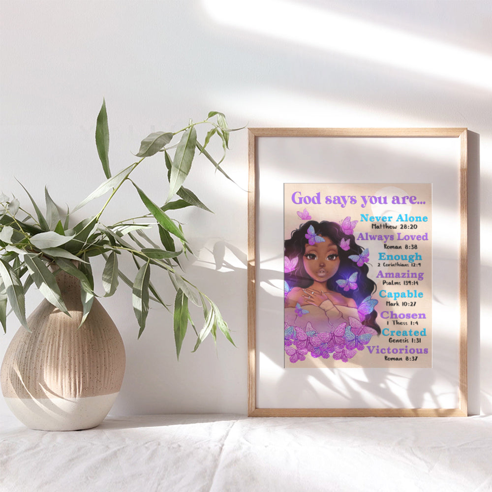 African Americans Wall Art & Decor - God Says You Are - Afro Black Art - Black women Poster - Pink Black Girl Magic - Inspiration Motivation spiritual Religious Christian Scripture - Teen Bedroom