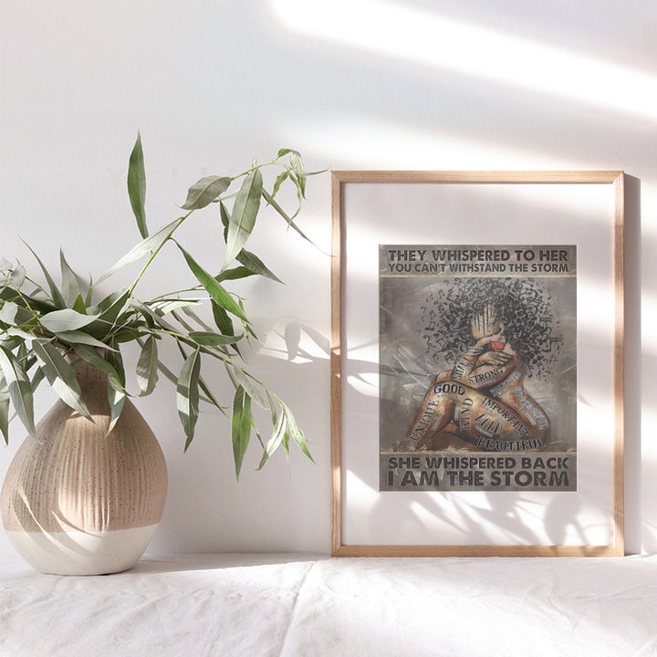 I Am The Storm Inspirational Wall Art - Black women Motivational poster - Women’s empowerment positive Inspirational quote - African Americans Black Girl Decorations - Bedroom Home Office Living room