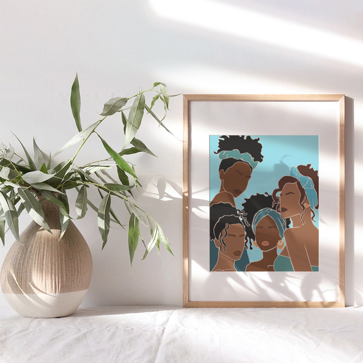 African American Wall Art - African American Bathroom Wall Decor - Teal Blue Bath Decorations Accessories - African American Women - Light Blue Decor -Black Woman -Black Culture Gifts -Black Wall Art