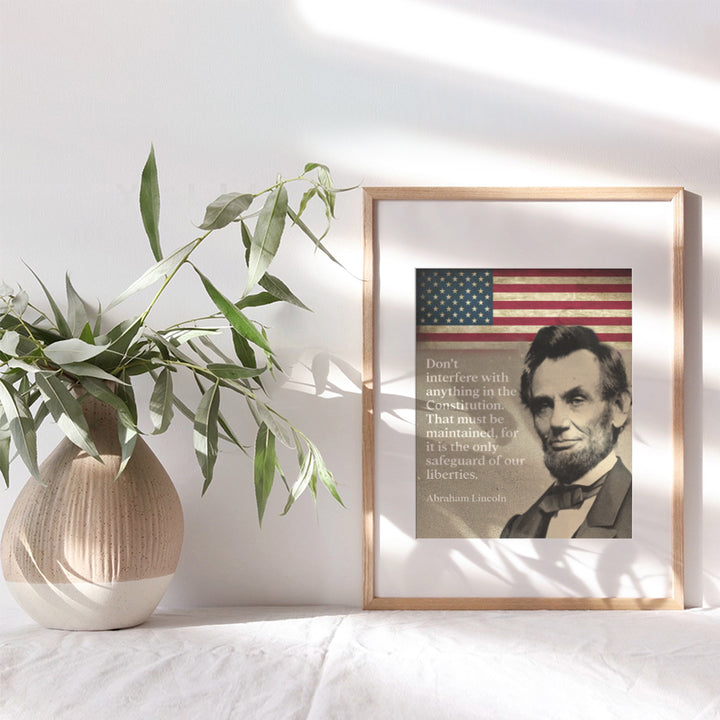 Abe Lincoln Quote, American Flag Art - 8x10 Patriotic Wall Decor for Home or Office - Unique Gift for Republicans, Conservatives, Democrats, Liberals Fans - UNFRAMED Constitution Art