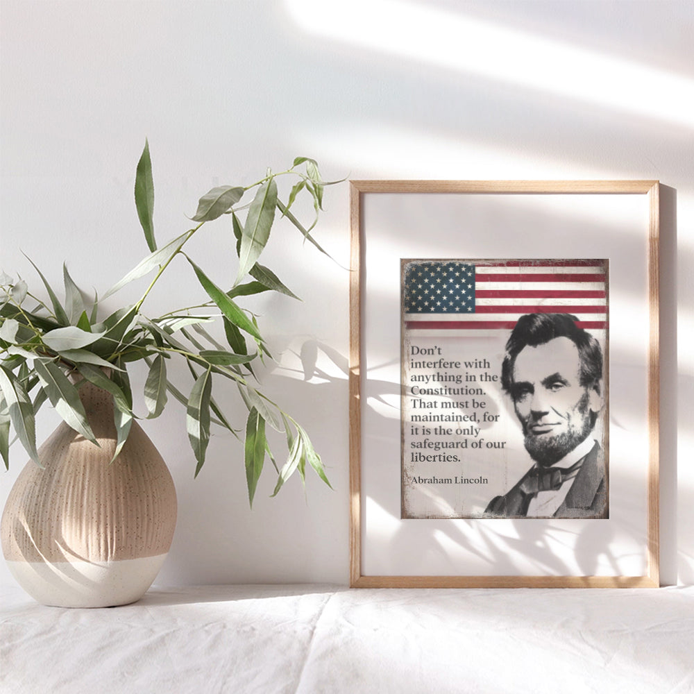 Abraham Lincoln Poster - 8x10 Inspirational Quote - American Flag Decor - Abe Lincoln Gifts - Patriotic Decor for Home or Office - Rustic American Wall Decor - US Constitution Art