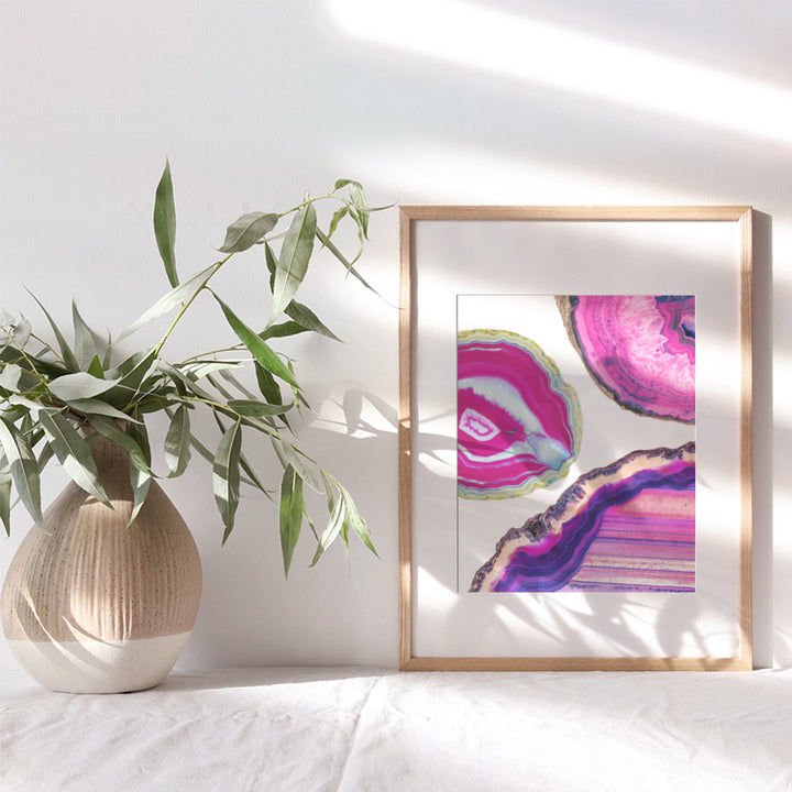 Agate Geode Art Print - Contemporary Wall Art Poster - Modern Chic Home Decor for Bedroom, Living Room, Bathroom, Office, Kitchen, Family and Teens Room - Gift for Women, Gems Lover, 8x10, Pink Purple