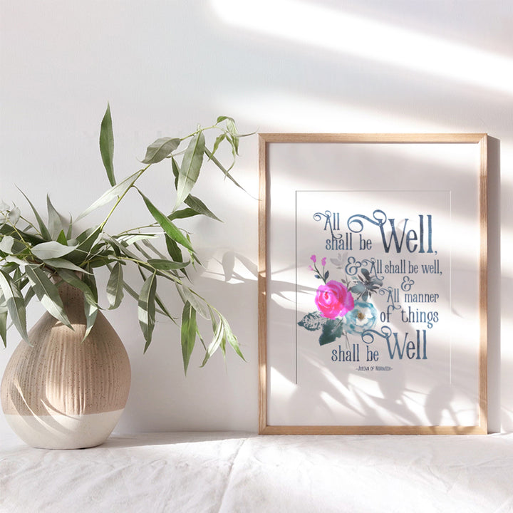 Julian of Norwich - All Shall Be Well - Spiritual Religious Wall Art - Inspirationall Christian Wall Decor - Bible Verse Encouragement Gifts - Catholic Wall Decor - Holy Scriptures Wall Decor - Faith