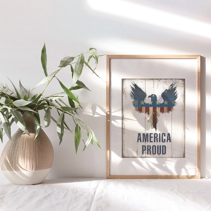 Eagle American Flag - Patriotic America Wall Art Decor - Rustic USA Room Decoration or Gift for Conservatives, Republicans, Men - Sign Picture Plaque Replica for Office, Home, Den, Man Cave - Unframed