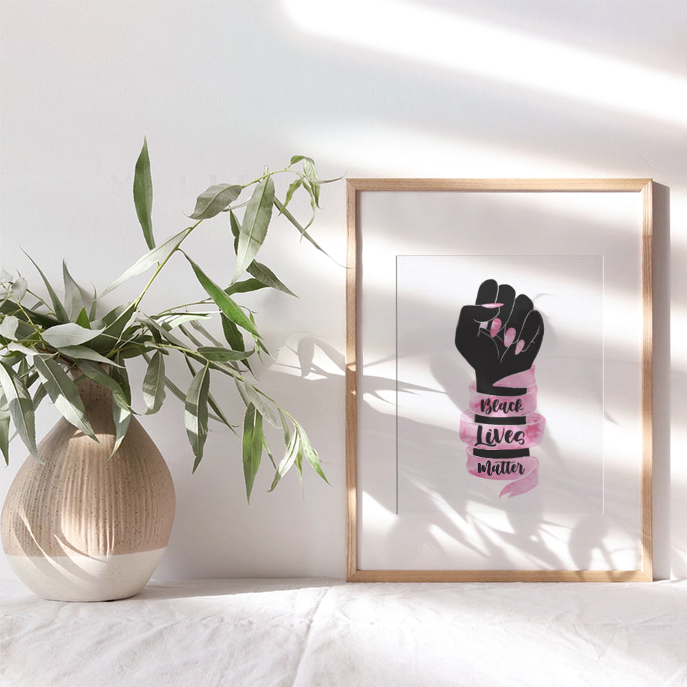 BLM Wall Art Sign - Black Wall Art - Black Lives Matter Home Decor, Room Decoration for Black Women - African American Art - Pink Black Pride Fist for Girls, Teens, Wife, Her, BFF - 8x10 Poster Print