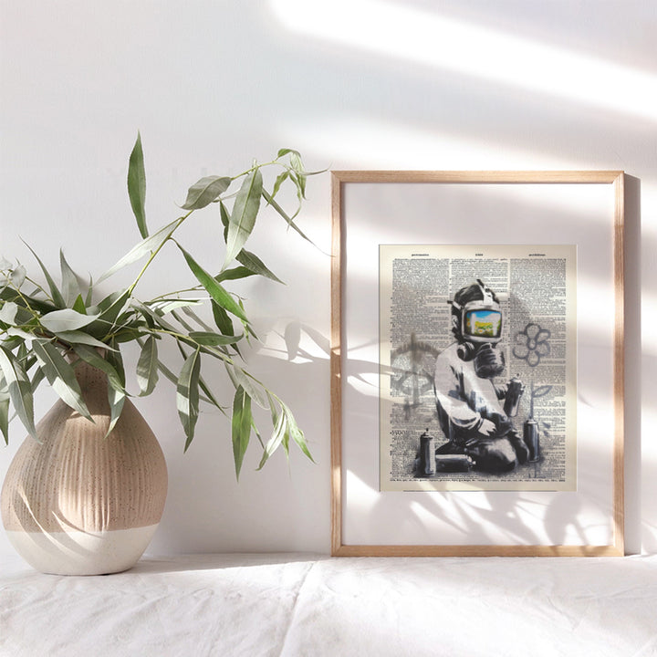 Banksy Gas Mask Graffiti Street Art Mural - Contemporary Dictionary Art, Home Decor - Upcycled Wall Art Print, Poster - Unique Room Decorations - Great Inexpensive Gift - 8x10 Photo Unframed