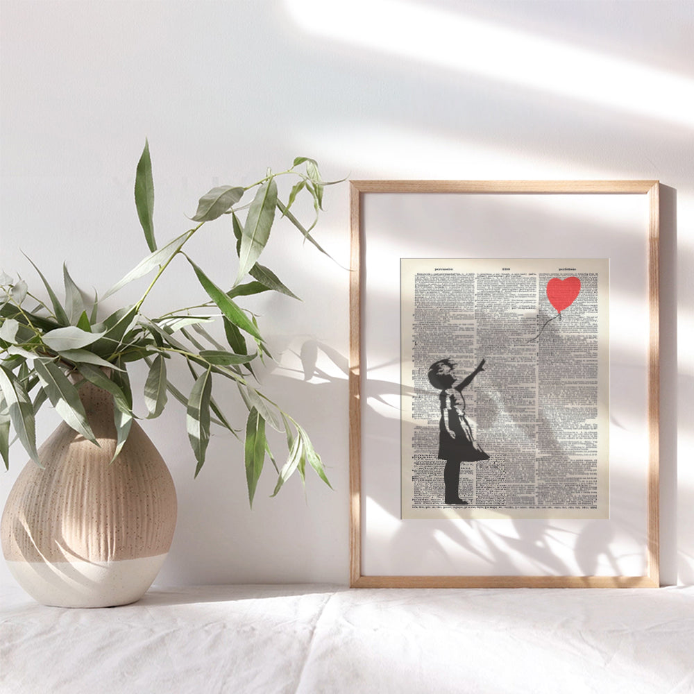 Banksy Wall Art - Upcycled Dictionary Graffiti Art Print, Girl With Balloon 8x10 Street Art Poster, Home Decor - Urban Wall Art Print and Room Decorations - Makes a Great Gift - 8x10 Photo Unframed