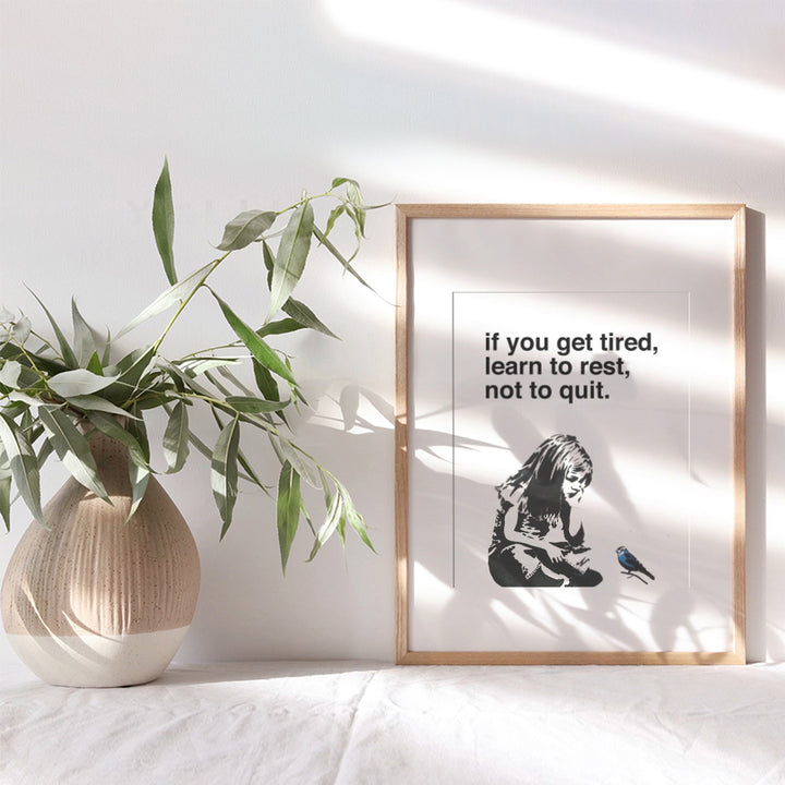 Banksy Poster Home Decor - Motivational, Inspirational Graffiti Wall Art Print - Unique Room Decorations for Office, Bedroom - Gift for Street Art, Mural Fans - 8x10 Photo Unframed - If You Get Tired