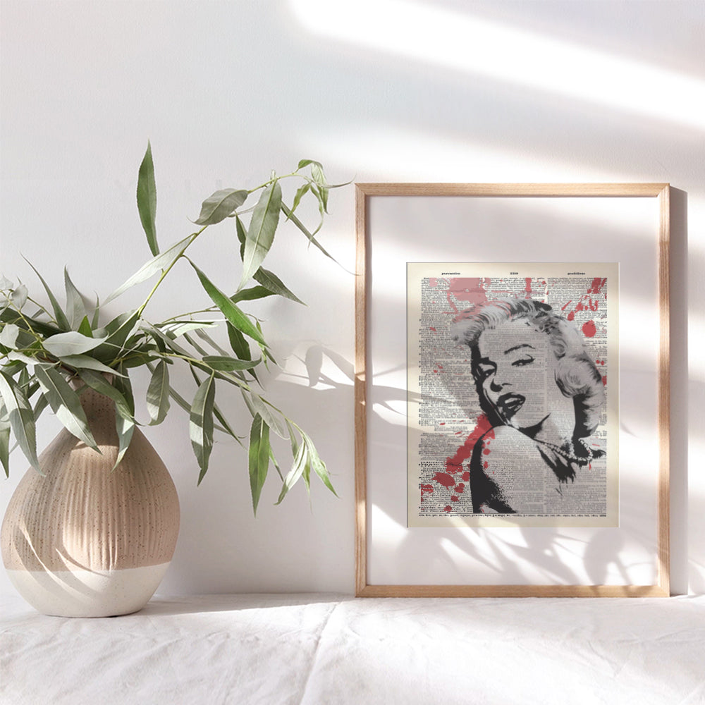 Banksy Marilyn Monroe Wall Decor - Upcycled Dictionary Wall Art Print - Gift and Room Decorations For Hollywood Movie Fan, Home Theater - Graffiti Street Art Mural Style - Chic Home Decor, 8X10 Photo