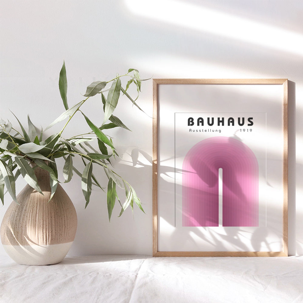 Bauhaus Art Geometric Wall Decor - Minimalism Style Gallery Wall Art - Mid-century modern Abstract Wall Art - Pink Mid Century Modern Vintage Retro Wall Decor - Minimalist Aesthetic Bauhaus Wall Art