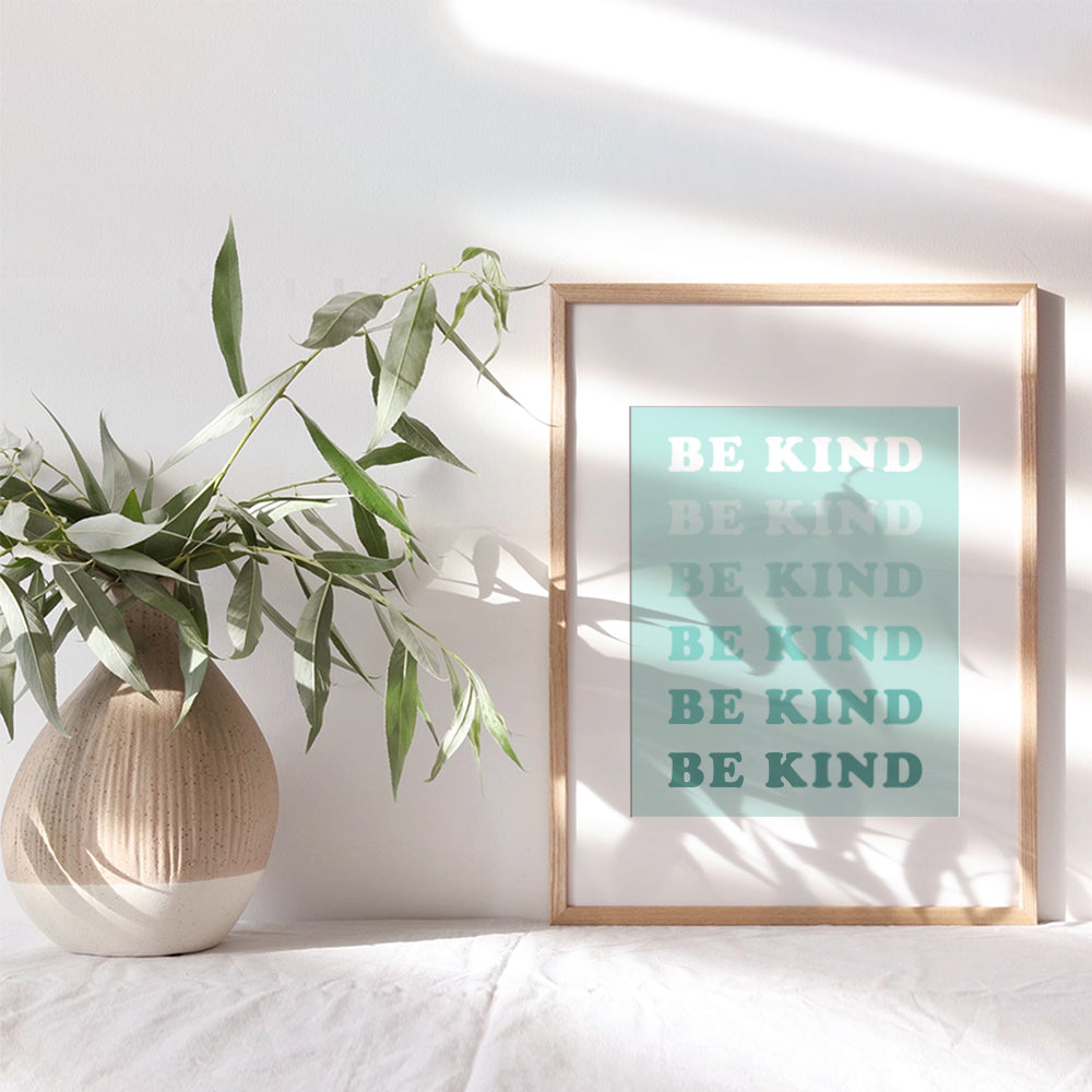 Be Kind Sign Wall Art & Decor - Yellowbird Art & Design Kindness Poster - Teal Preppy Classroom Family Wall Art - Contemporary art Aesthetic Indie Inspiration Home Decor - Living room Bedroom Decor