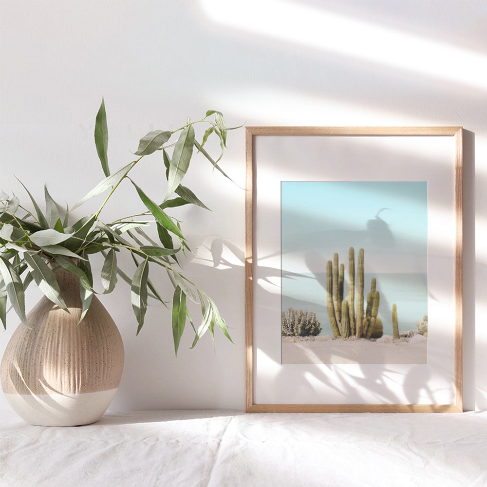 Saguaro Cactus, Ocean, Beach, Desert Wall Art Decor - 8x10 Poster for Bedroom, Living Room, Office, Bathroom - Gift for Ocean, Sea, Nature Fans - UNFRAMED Picture Photo Photograph