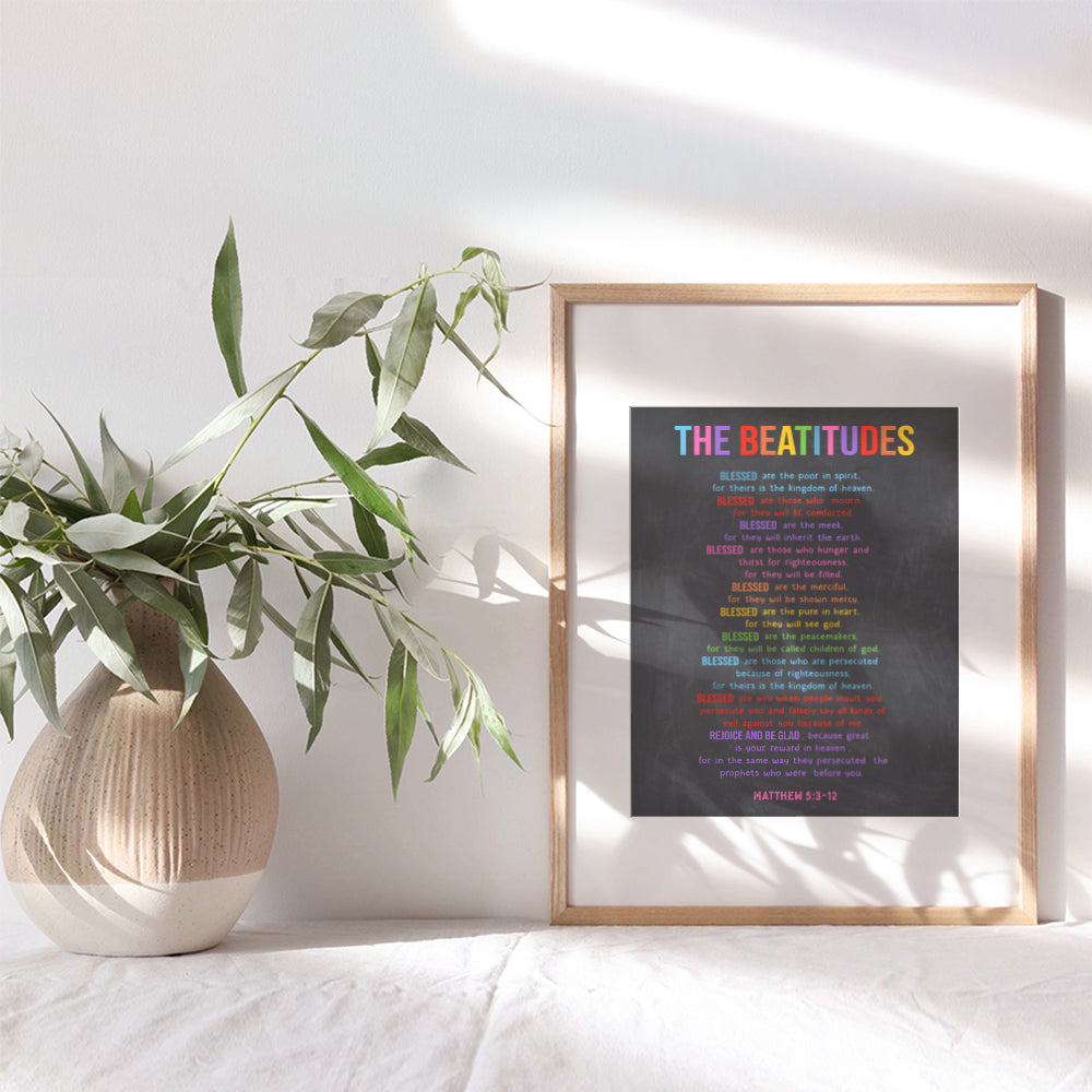 The Beatitudes Wall Art - Religious Wall Decor - Christian Gifts for Women, Kids - Catholic Gifts - Inspirational Bible Verses Wall Decor - Spiritual Scripture Wall Art - Boys Room, Girls Bedroom