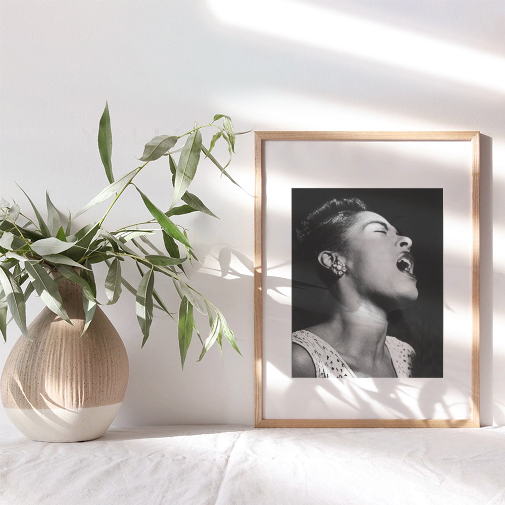 Billie Holiday Poster - Black African American Wall Art Decor - Famous Iconic Vintage Photo - Unique Gift for Singer, Performer, Black History Music Fan - 8x10 Jazz Wall Art for Bedroom, Living Room