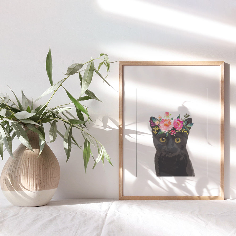 Kitty Cat Wall Decor - Floral Room Decoration for Bedroom, Girls Room, Living Room - 8x10 Wall Art Gift for Pussycat, Kitten, Cat Lovers, Veterinarian, Vet Office, Clinic - Unframed Poster Print