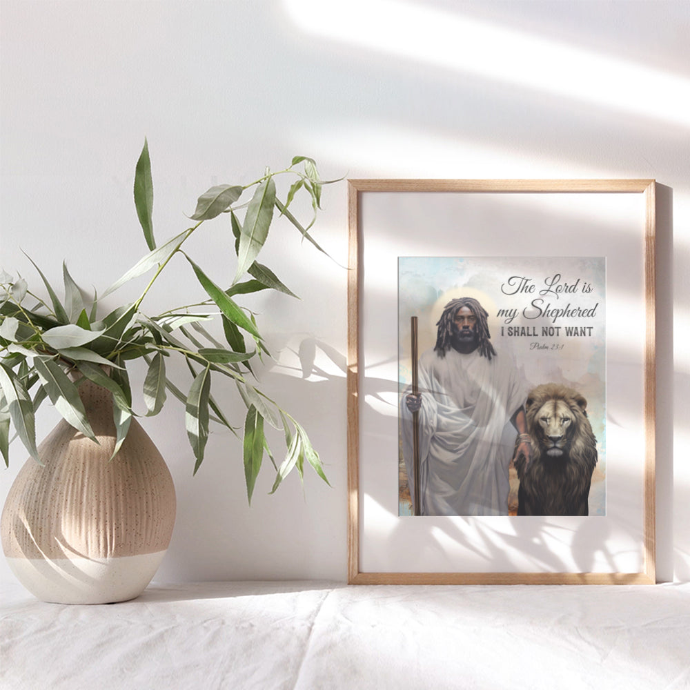 African Americans Jesus Christ Art - Psalm 23 Bible Verse Black Wall Art - Scripture Wall Decor - Religious Christian Gifts for Black Men - spiritual Gift - God Wall Decor, African American Art Poster