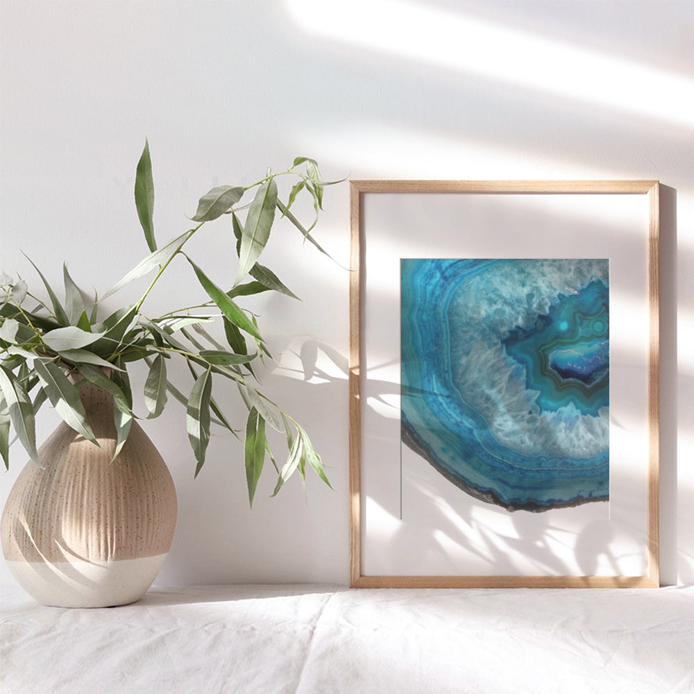 Blue Agate Gemstone Wall Art Print - 8x10 Unframed Photo - Makes a Great Gift for Geode Collectors and Home Decor