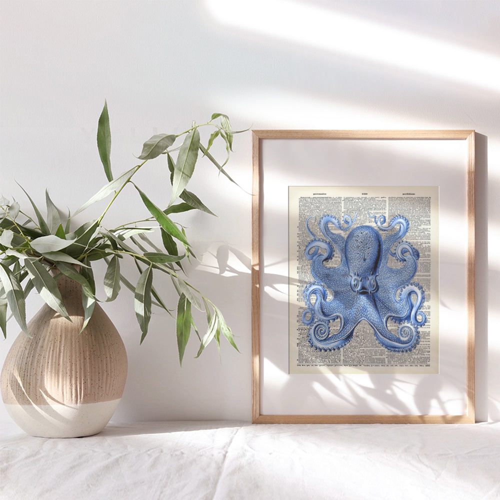 Vintage Octopus Dictionary Wall Decor Picture - Upcycled Retro Decoration for Home, Office or Apartment, Bedroom, Living Room, Bathroom, Bath - Gift for Ocean, Nautical Fans - 8x10 Poster Print