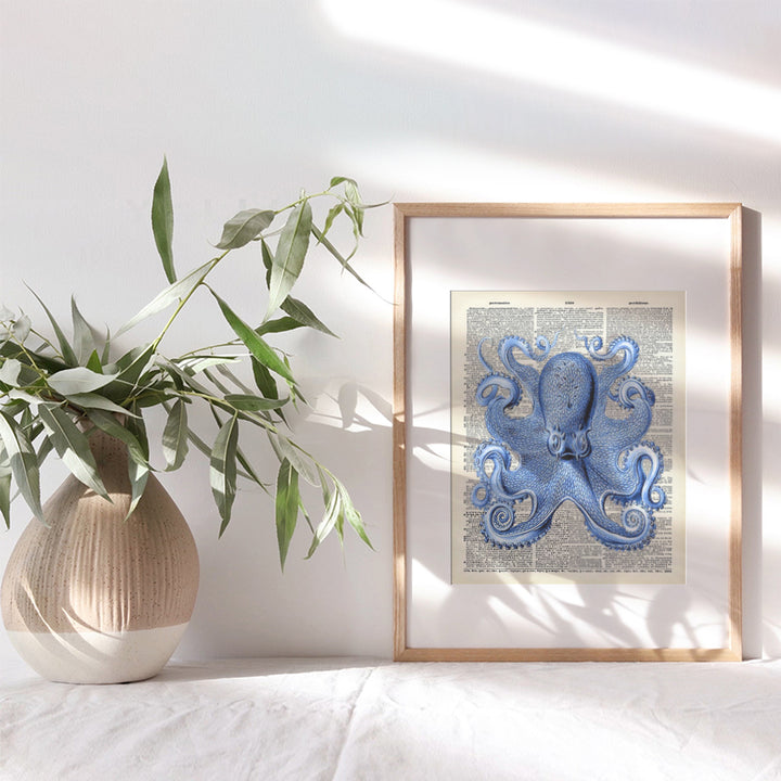 Vintage Octopus Dictionary Wall Decor Picture - Upcycled Retro Decoration for Home, Office or Apartment, Bedroom, Living Room, Bathroom, Bath - Gift for Ocean, Nautical Fans - 8x10 Poster Print