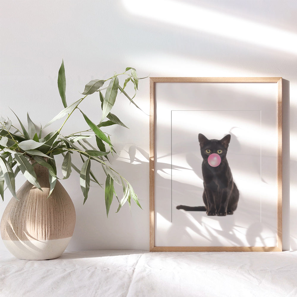 Black Cat Bubblegum - Unframed Wall Art Print - Makes a Great Gift - Modern Chic Home Decor - Ready to Frame (8x10) Photo