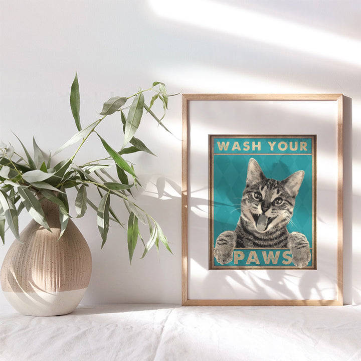 Wash Your Hands Sign - Cat Bathroom Decor - Bathroom Decor- Bathroom Wall Art - Funny Tabby Cat Wall Art- Bath Wall Decor- Guest Bathroom - Restroom Sign Decorations - Powder Room -Cat Gifts for Women