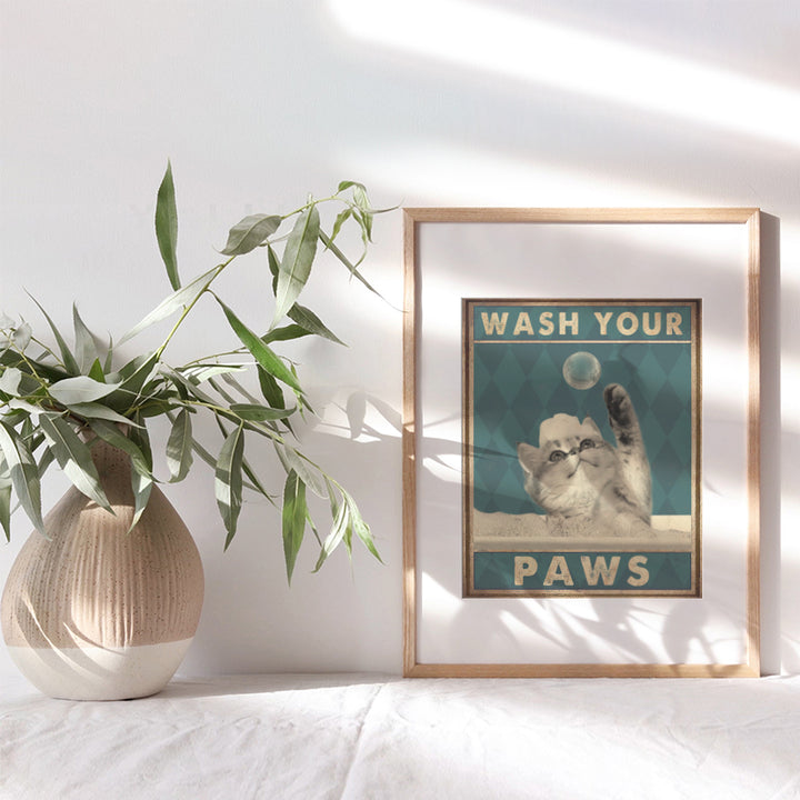 Cute Cat Bathroom Decor for Women, Kids - Wash Your Paws - Unique Bath Wall Decor - Modern Bathroom Wall Art - Guest Bathroom Accessories - Powder Room Posters - Wash Your Hands Sign - Butt Napkins