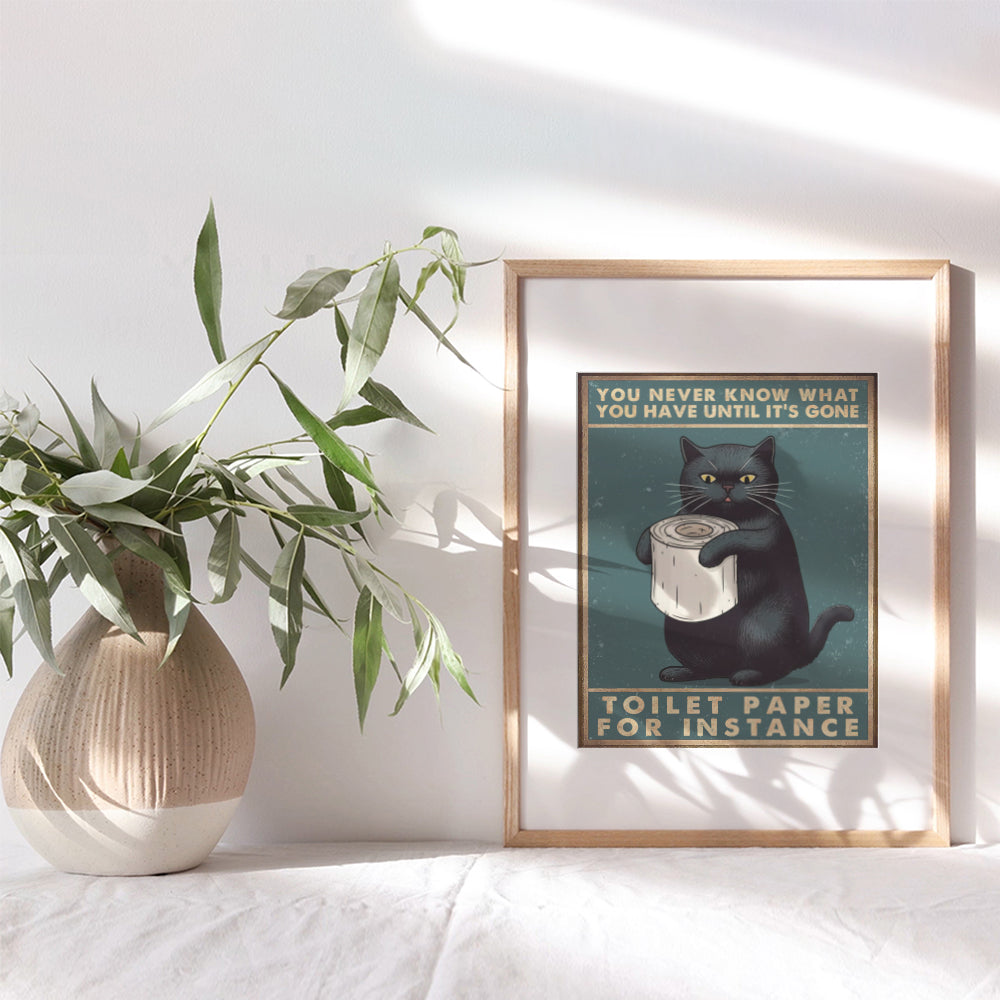 funny Sayings Bathroom Wall Art - Cute Cat Wall Decor for Modern Bathroom - funny Cat Bathroom Decoration, Bathroom Accessories - Black cat Poster for Powder room, Woman, Girl - Kitty Cat Gifts