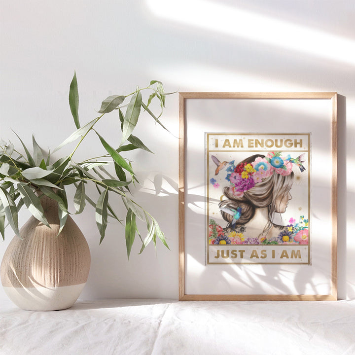 Positive Quotes Wall Decor for Women - positive Affirmations Inspirational Wall Art - Zen Wall Decor - Motivational poster - Boho-chic Teen Room Decor Girls Bedroom Decor - I Am Enough Daughter Gifts