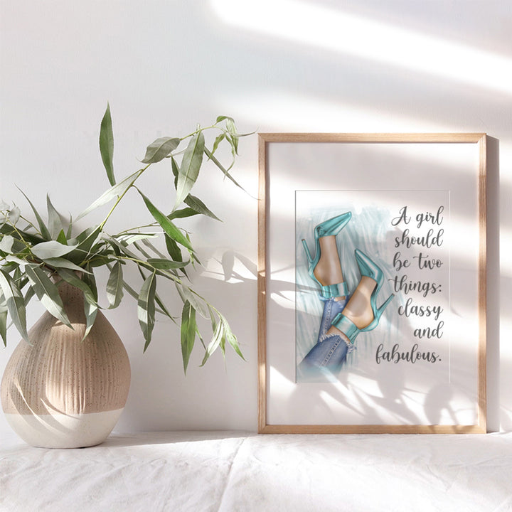 Inspirational Quotes for Women - Glam Wall Decor - Light Blue Decor - High Fashion design Wall Art - Couture Luxury Gift for Designer Shoes Fan - Home decoration for Girls Bedroom, Teens Room