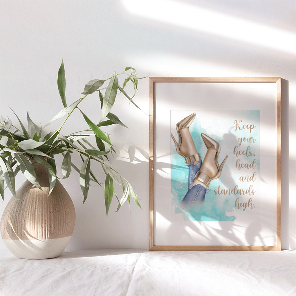 Motivational Quote Wall Art - Glam Wall Decor - Inspirational Gift for Women, Designer Shoes Fan, Couture Fashionista - Luxury Home decoration for Bathroom, Living room, Girl Teens Bedroom