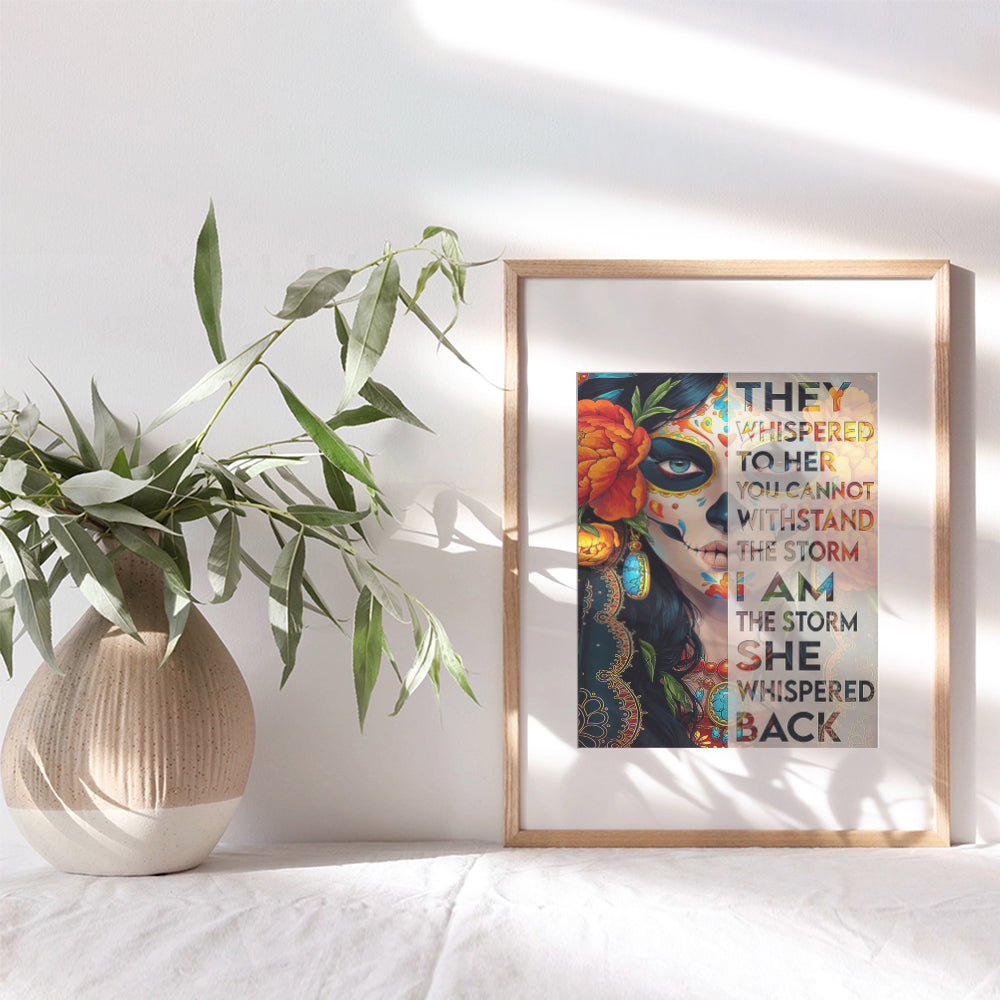 Decoracion Para Mujer Inspiration Art- Sugar Skull Decor Mexican Art Regalos Para Mujer, Ninas - I Am the Storm Inspirational Wall Decor - Wall Art for Women Chicano Latinx Woman - Motivational poster