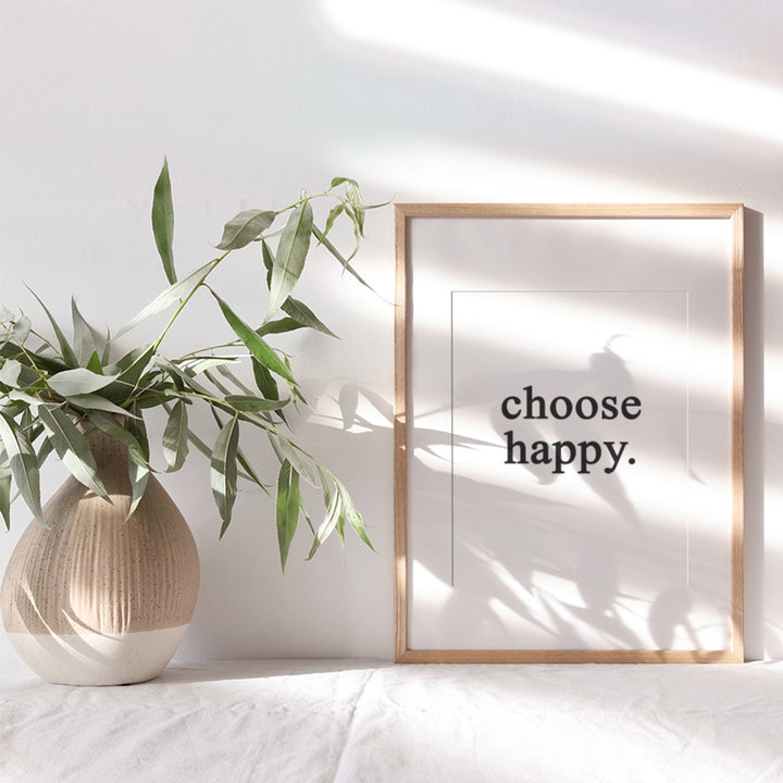 Choose Happy Wall Art Print Typography - Unframed - Makes a Great Gift - Chic Home Decor - Ready to Frame (8x10) Photo - Motivational and Inspirational