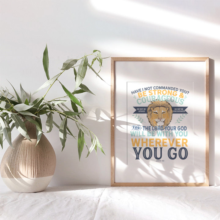 Motivational Religious Bible Verse Wall Art - Inspirational Christian Scripture - Lion Wall Decor for Home, Sunday School, Kids or Boys Bedroom, Living Room, Church - Catholic Gifts - Jungle Animal