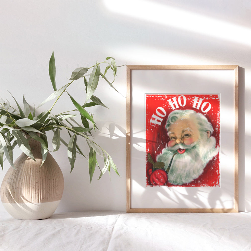 Christmas Decor Art Print - Vintage Holiday Wall Art Poster - Rustic Shabby Chic Farmhouse Home Decoration for Xmas - Makes a Great Inexpensive Gift - 8x10 Photo Unframed - Ho Ho Ho Santa