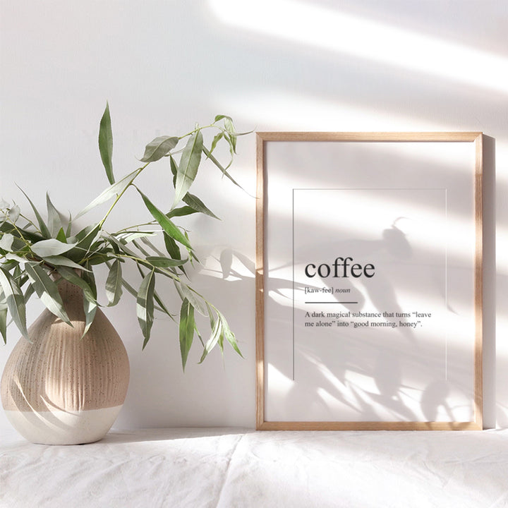 Coffee Typography Art Print - Funny Wall Art Poster - Chic Modern Home Decor for Kitchen, Office - Great Gift for Java and Espresso Lovers - 8x10 Photo- Unframed